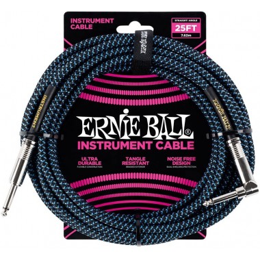 Cablu chitara împletit Ernie Ball  Black/Blue 7,62 m